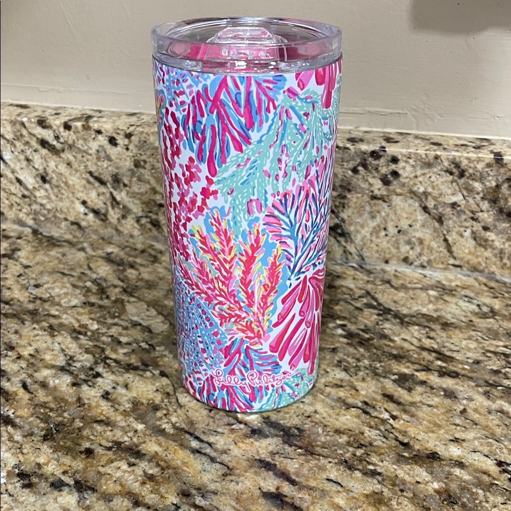 Lilly Pulitzer Coral Reef Travel Tumbler Tropical Pastel Preppy 16.57 Fl oz